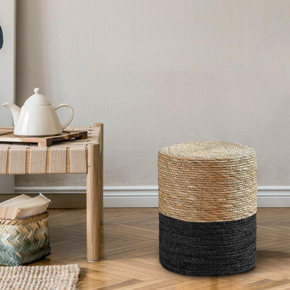 Cplxroc Pouf Ottoman, 100% Handwoven Seagrass Braided Pouffe, Boho Decor Floor Chair for Couch or Desk, Outdoor Ottomans for Garden, Round Footrest with Wood Frame, Home Decorative Seat for Balcony