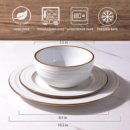 GBHOME Ceramic Dinnerware Sets, 24 pcs Embossed Elegant Stoneware Plates and Bowls Sets, Housewarming Wedding Gift | Dishwasher & Microwave Safe | Dishes Set Service for 8
