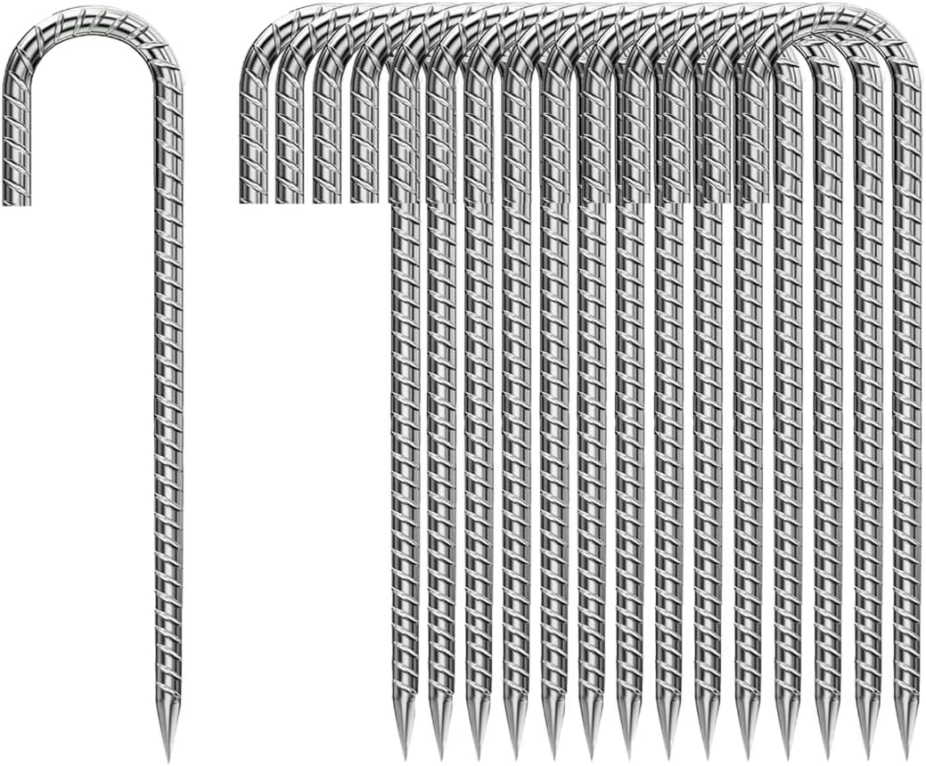 J-Hook-Rebar-Stakes-12 Inch, Ground Stakes Heavy Duty Rebar Stakes for Camping 50pcs Rebar Stakes Rust Proof Coated Metal for Flower Gardens Dog Fence Camping Tents Chicken Coop