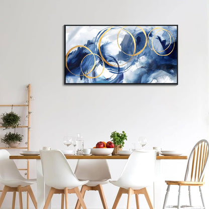 AJAZIKO Blue Abstract Wall Art Modern Navy Blue and Gold Pictures for Living Room Paintings Office Artwork Wall Decor Framed Canvas Wall Art Bedroom Wall Decor Above Bed 20×40IN