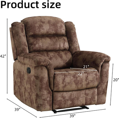 EBELLO Manual Recliner Chair, Soft Fabric Recliner Sofa with Overstuffed Armrest and Backrest for Living Room, Bedroom, Brown