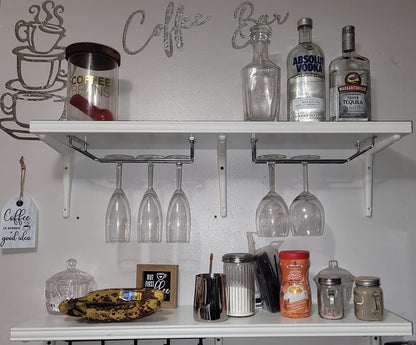 10.8 Inch Wine Glass Rack, Under Cabinet Wine Glass Holder, Wine Glass Hangers Under Shelf, Chrome Finish Stemware Rack, Hanging Stemware Holder for Cabinet Kitchen Bar, Set of 4