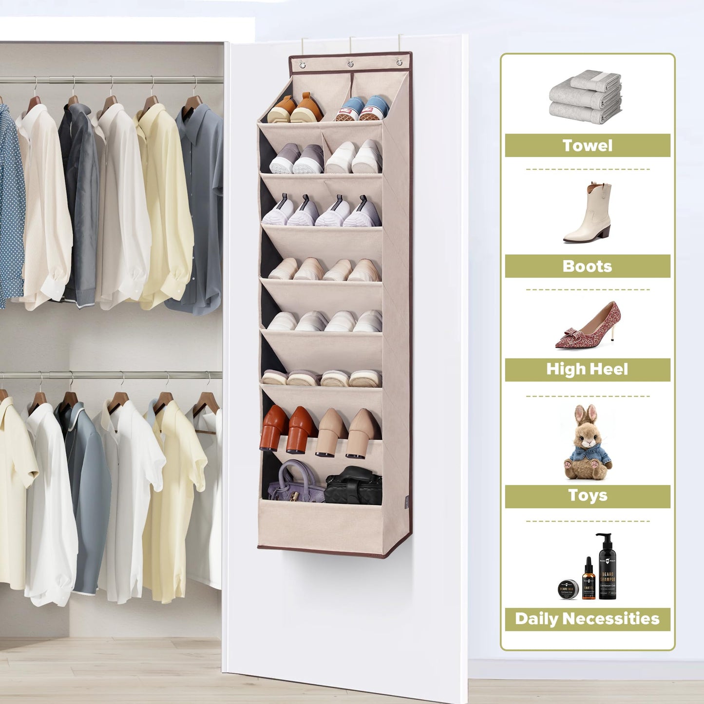 6 Pack Shoe Organizer with 6 Extra Large Pockets and 4 Large Pocket, Over the Door Sturdy Closet