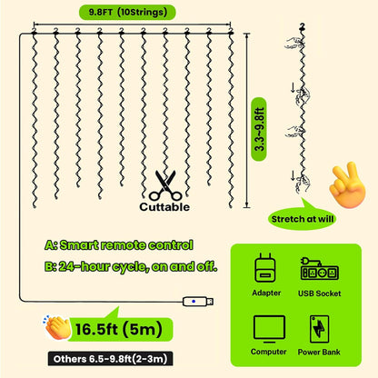 HXWEIYE 300LED Green Fairy Curtain Hanging Lights with Remote 8 Modes Timer for Bedroom, 9.8x9.8Ft USB Plug in Christmas Fairy String Lights for Outdoor, Weddings, Party, Garden, Wall, Decorations
