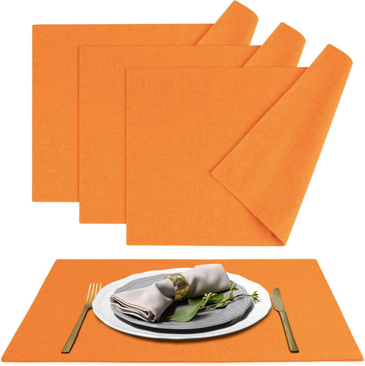 MANSPHIL Orange Cloth Placemats Set of 4, Washable Thick Faux Linen Place Mats Heat Resistant Double Layer Table Mats for Dining Kitchen, 13x19 Inch