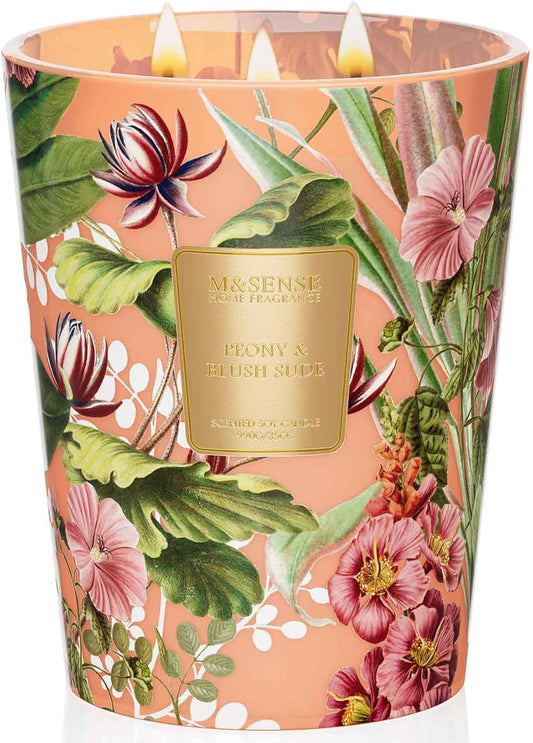 M&SENSE Large Soy Scented Candles Peony & Blush Sude, Non Toxic Natural Spring Candles 35oz 150