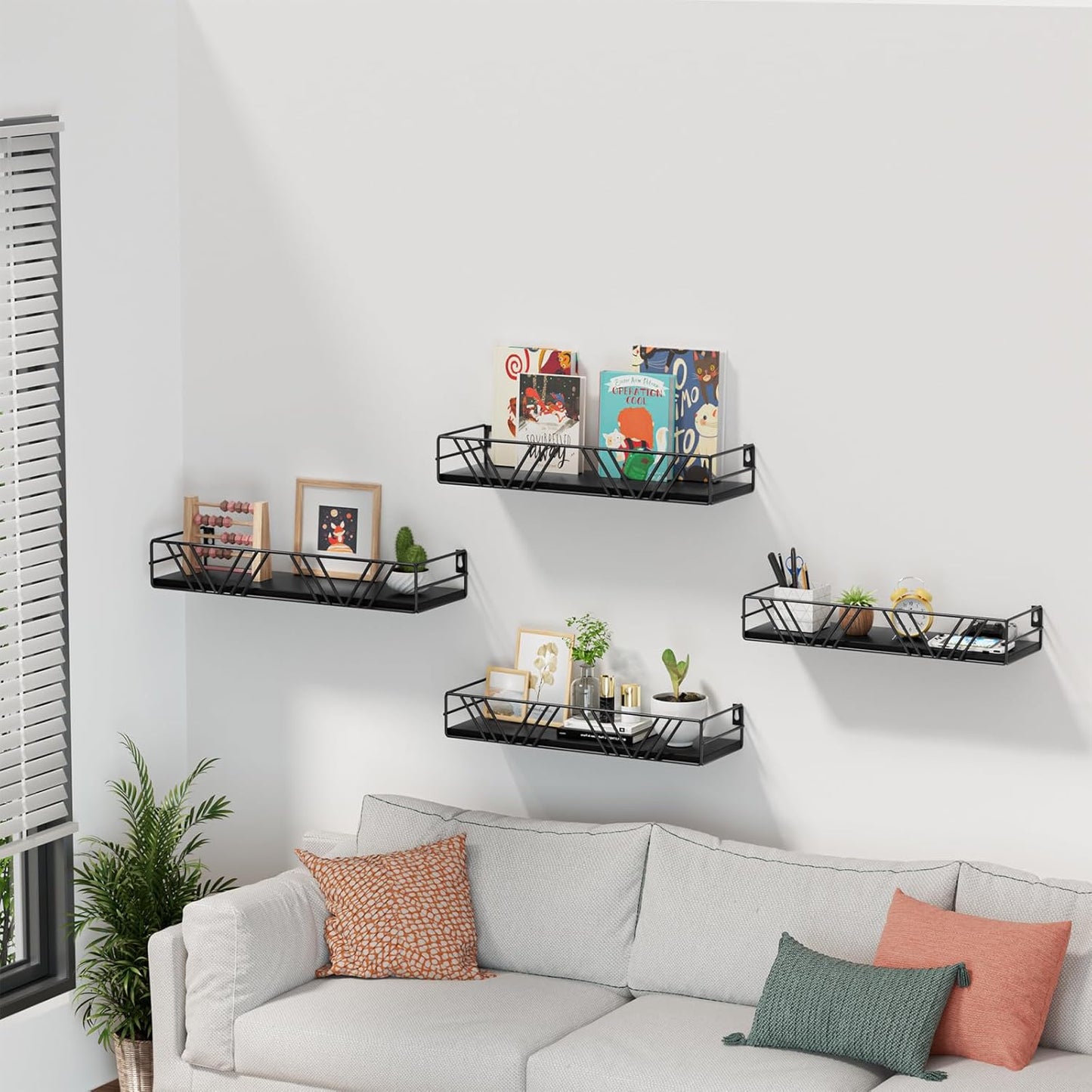 Floating Shelves for Wall Set of 4, Different Sizes Mounted Wood Floating Shelf, Wall Shelves for Living Room,Bedroom, Bathroom, Kitchen, Farmhouse Decor, Office