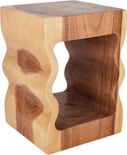 Rutledge & King Mid Century Modern Boho Chic Round Wooden End Table - 12.6" x 12.6" x 17.7" - Light Brown Suar Wood Top - Clear Coat Finish