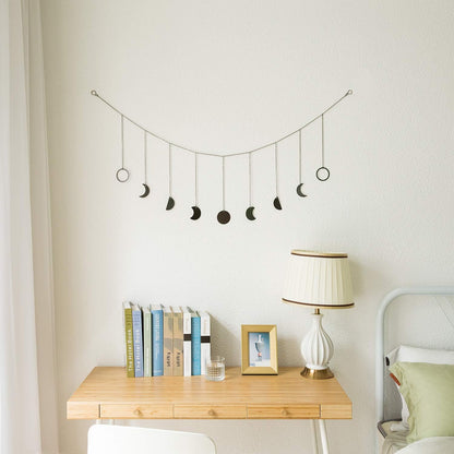 Mkono Moon Phase Wall Hanging Boho Aesthetic Room Decor Metal Moons Garland Hanging Art Bohemian Home Decoration for Girls Room Nursery Bedroom Livingroom Dorm, Ideal, Black, 50"