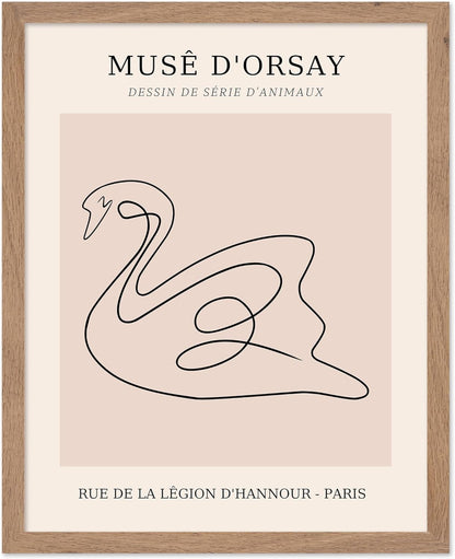 Poster Master Vintage Poster - Retro One Line Swan Drawing Print - Swan Art - Bird Art - Minimal Gift for Her, Animal Lover - Abstract Decor for Home, Office, Bedroom, 16x20 Beige Framed