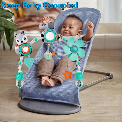 Baby Stroller Arch Mobile, Adjustable Musical Arch Toys Mobile for Crib with Universal Clamps, Versatile Activity Toy Bar for Bouncer Infant Car Seat Toys 0 6 Months Mobile for Bassinet Swing - Gray