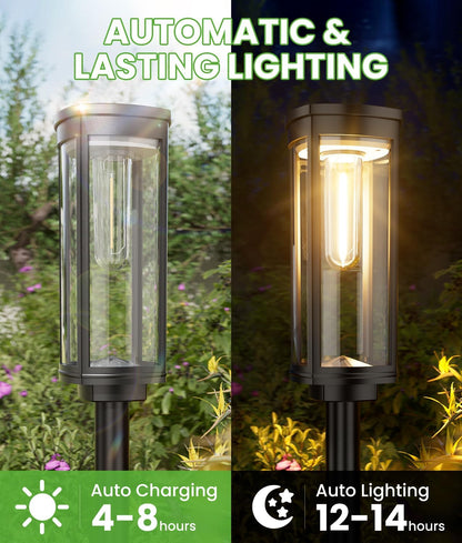 Solar Pathway Lights Outdoor, 4 Pack Bright Solar Powered Garden Lights Waterproof IP65, Long Lasting Outdoor Light for Yard Garden Walkway Landscape Lawn Patio