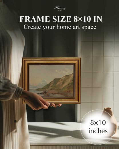 HUARCEY Gold Framed Vintage Wall Art for Living Room Canvas Coastal Wall Pictures Classic Landscape Painting Shelf Decor Natural Aesthetic Room Decoration Elegant Artwork Print for Bathroom, Bedroom