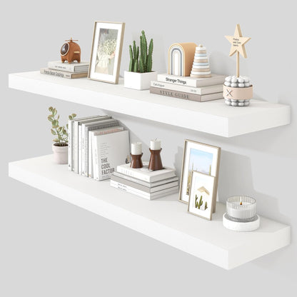 Heimlove 48" White Floating Shelves for Wall,10 Deep Rustic Wood Display & Storage Wall Shelves with Heavy Duty Brackets for Bathroom,Bedroom,Kitchen,Living Room,Office,Set of 2