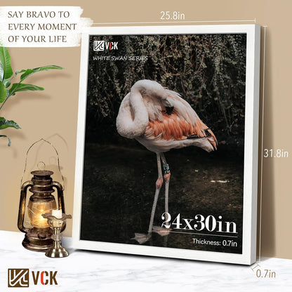 VCK 24x30 Poster Frames Set of 3, White Solid Wood Picture Frame, Textured Exclusive Gallery Frame - Wall Hanging