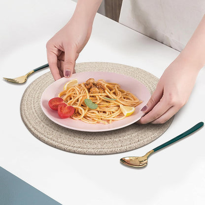 Round Placemats Set of 6, Cotton Rope Woven Table Mats, Hot Pads for Kitchen, Non Slip Heat Resistant Place Mats, 13 Inches Braided Placemat for Farmhouse Decor and Kitchen Table Decor (Brown)