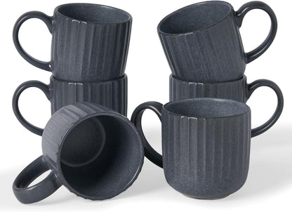 famiware Coffee Mugs Set of 6, Starlight 11 oz Mug Cup Set with Handle for Coffee, Tea, Cocoa, Milk - Ceramic Stoneware Mug Set, Matte Black Grey