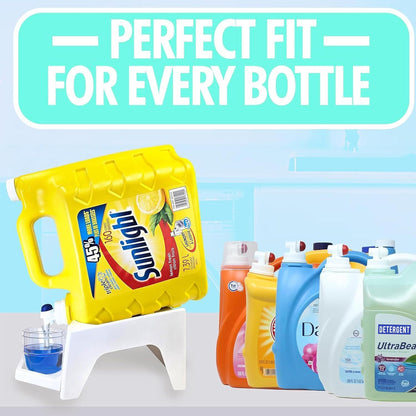 TidyFriend Laundry Detergent Dispenser with Tray & Strap, Laundry Soap Dispenser with Non-Slip Rubber Feet for Washing Room Organization, Easy Pour (White)