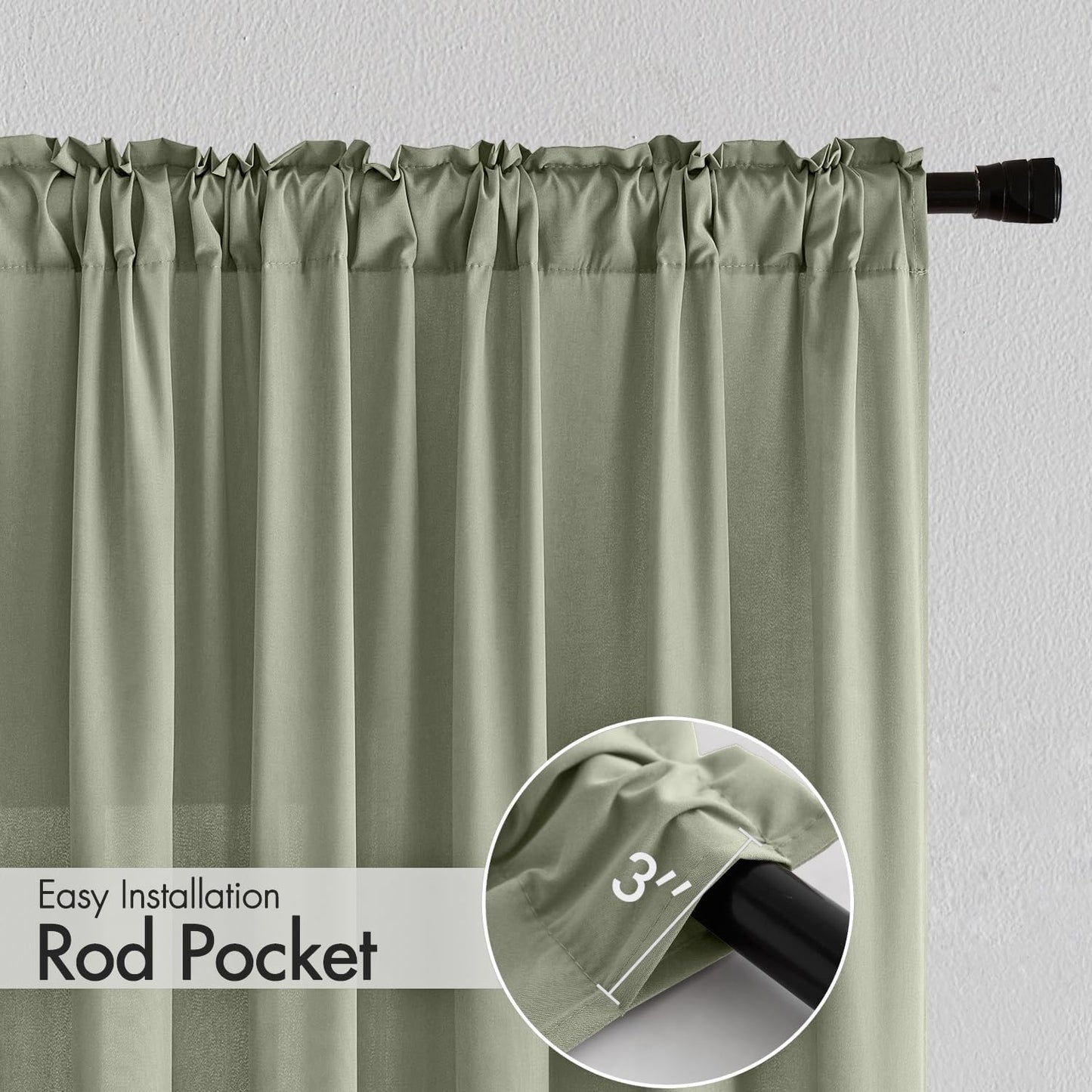 MIULEE Sage Green Privacy Sheer Curtains That Let Light in 96 Inches Long Non-See-Through Semi Sheer Curtain Light Filtering Window Curtains Drapes for Living Room Bedroom 2 Panels Set 42 X 96