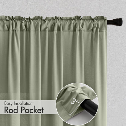 MIULEE Sage Green Privacy Sheer Curtains That Let Light in 96 Inches Long Non-See-Through Semi Sheer Curtain Light Filtering Window Curtains Drapes for Living Room Bedroom 2 Panels Set 42 X 96