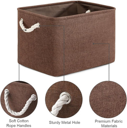 TheWarmHome Organization and Storage Basket for Shelves - 3 Pack 16x12x12 inch Fabric Storage Cubes, Cube Storage Bin for Organizing Closet Cloth Organizer Gift Toy (White & Brown)