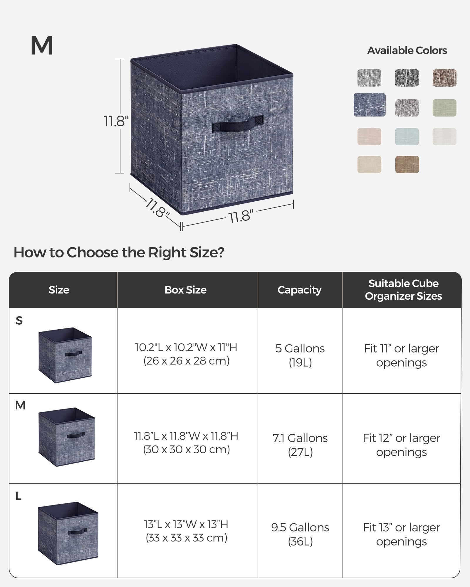 SONGMICS Storage Cubes, 11.8-Inch Non-Woven Fabric Bins with Double Handles, Set of 6, Closet