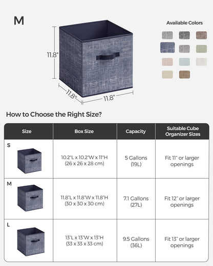 SONGMICS Storage Cubes, 11.8-Inch Non-Woven Fabric Bins with Double Handles, Set of 6, Closet