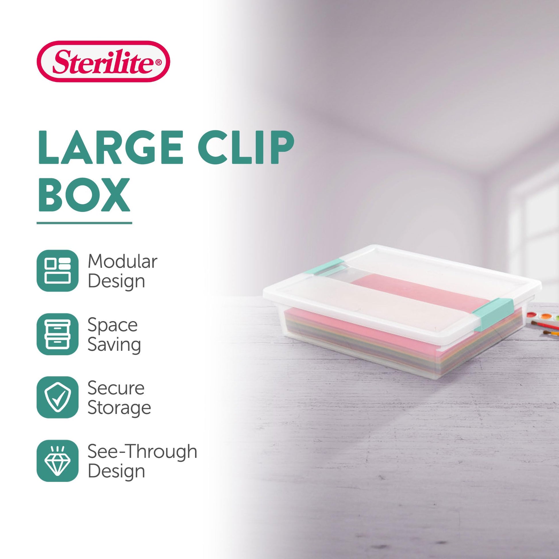 Sterilite Clip Box, Stackable Clear Plastic Bins- Large, 6-Pack
