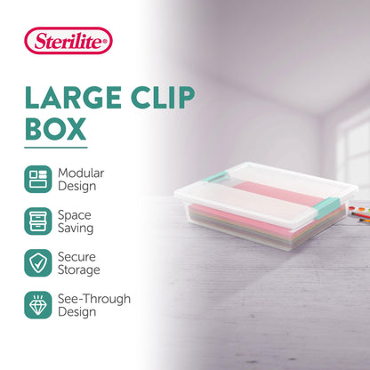 Sterilite Clip Box, Stackable Clear Plastic Bins- Large, 6-Pack