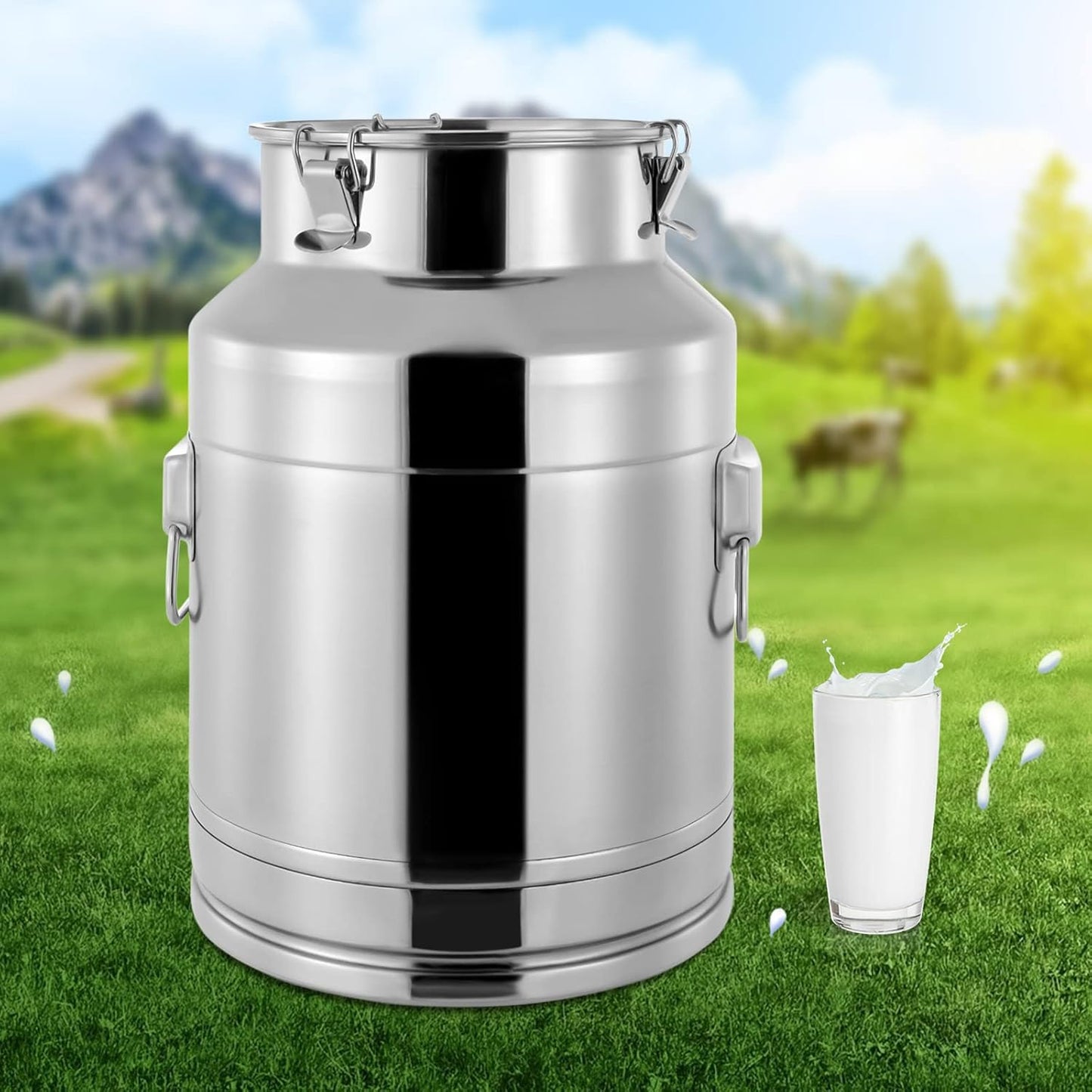 304 Food-Grade Stainless Steel Ice Bucket with Lid, 28L/7.4Gallon Good Sealing Storage Canister Milk Bucket Milk Can for Coffee, Tea, Water, Milk, Soup