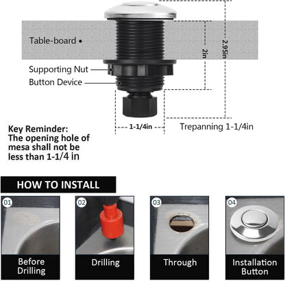 Garbage Disposal Air Switch Kit for SinkTop Waste Disposal with Stainless Steel Polished Short Air Button by briidea