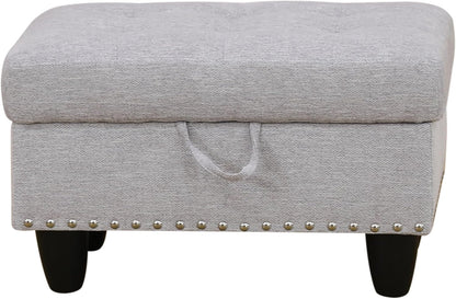 Ottoman Rectangular Storage Ottoman Bench, Flannel Footrest Stool Footstool with Lid for Living Room, Bedroom, Entryway, Gray White, 28.5"x19"x17.5"