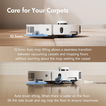 Mova P10 Pro Ultra Robot Vacuum and Mop 13,000Pa Suction, 140°F Hot Water Auto Mop Washing & Drying, Dual Spinning Extenable Mop,10.5mm Lifting for Carpet, 360°Obstacle Avoidance, App Control
