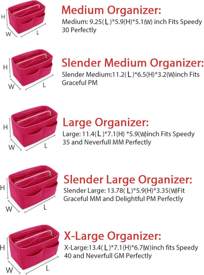 LEXSION Felt Purse Bag Organizer Insert with zipper Bag Tote Shaper Fit Speedy Neverful PM MM
