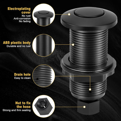 Garbage Disposal Air Switch Kit, Garbage Disposal Button, Sink Top Waste Disposer On/Off Switch, Matte Black (Stainless Steel Cover), UL Listed Air Switch Compatible with All Garbage Disposals