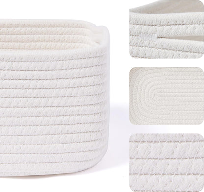 Small Storage Baskets for Organizing | Closet Organizer Bins | Shelf Toy Basket | Woven Rope Baskets | Cube Decorative Box | Shallow Basket | 13x8.5x5.1” | 3 Packs Off White