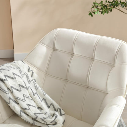 Beige Velvet Accent Chair with Ottoman ，Modern Reading Chair with Ottoman Set, Comfy Fuzzy Armchair Living Room Chair Lounge Chair with Metal Legs for Small Spaces Bedroom Apartment