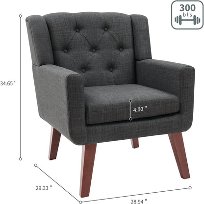 Accent Chair Button-Tufted Upholstered Living Room Chairs Comfy Reading Chair Mid Century Modern Chair with Linen Fabric Lounge Arm Chairs for Living Room Bedroom (Dark Grey)