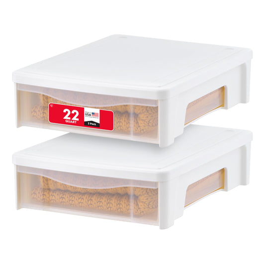 IRIS USA 2-Pack, 22 Qt. Under Bed Storage Bin with Sliding Drawer, White