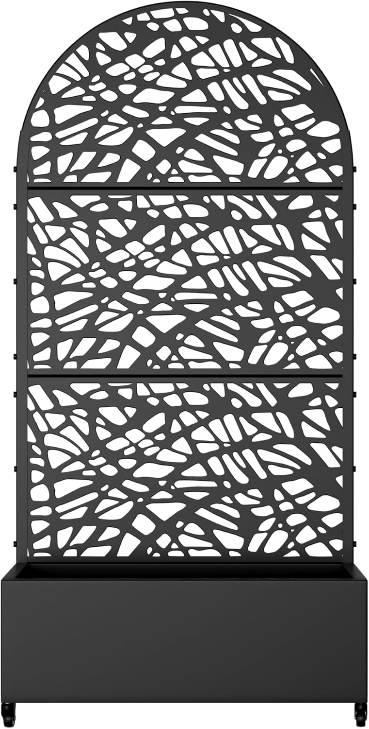 Casaphoria Metal Raised Garden Bed with Trellis and Wheels, 72"x35"x16" Arched Planter Box for Climbing Plants, Vegetables & Vines, Features Drainage Holes and Privacy Screen (Black-Net)