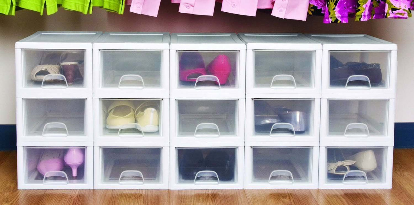 Sterilite 6 Qt Stacking Drawer, Clear Plastic Storage Organizer, 6 Pack