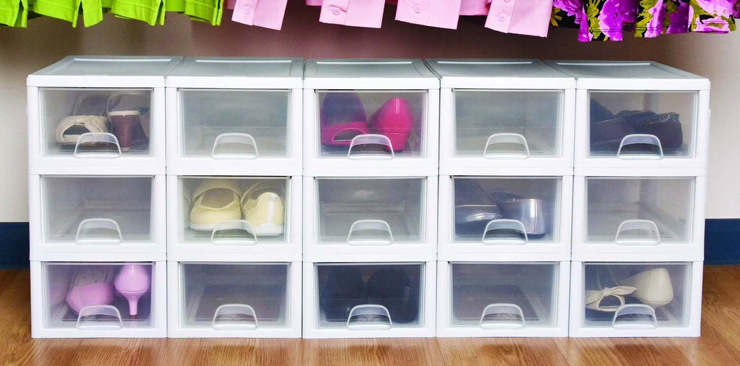 Sterilite 6 Qt Stacking Drawer, Clear Plastic Storage Organizer, 6 Pack