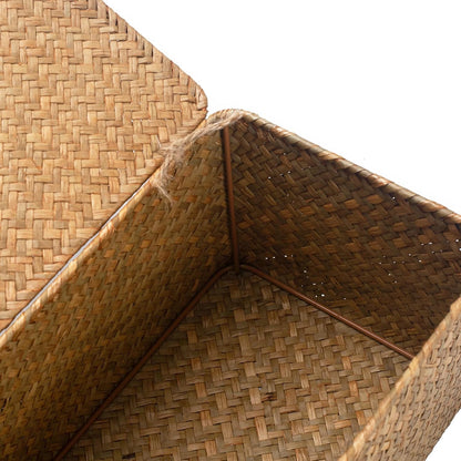 Wicker Basket with Lid, Seagrass Storage Basket, Woven Baskets for Storage, Decorative Storage Baskets for Shelf Organizing, Natural