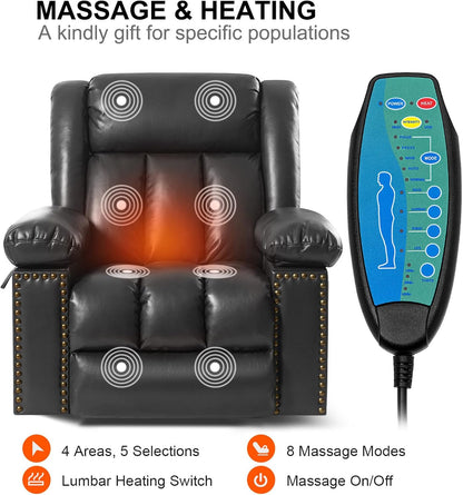 Electric Power Lift Recliner Chair for Elderly with Heat & Massage, Breathable Leather Large Reclining Chairs w/2 Concealed Cup Holders for Seniors Home Living Room,Set of 2,Grey