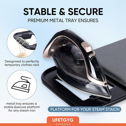 Classic Ironing Board 43" X 13" W/with Iron Rest | Full Metal Construction| Height Adjustable | Heat & Scorch Resistant Fabric | Anti-Skid Feet | Easy to Fold (Dark Grey)