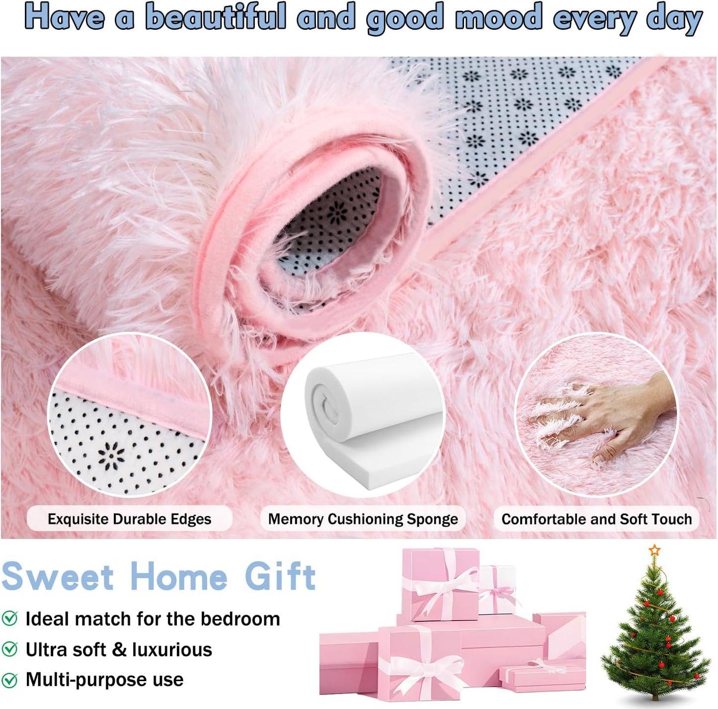 Ultra Soft Fluffy Pink Rugs for Bedroom 2x6 Feet, Fluffy Shag Area Rugs for Living Room, Large Comfy Furry Rug for Girls Kids Baby Room Decor, Non Slip Nursery Modern Indoor Fuzzy Floor Bedside Carpet