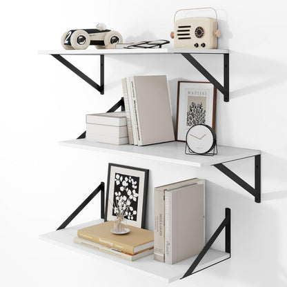 Heimlove 24" W x 12" D Wall Shelves for Books, 12 Inch Deep Floating Shelves Set of 3, Wide Floating Bookshelf with Metal Bracket for Living Room, Kitchen, Office, Bedroom and Decor Storage - White