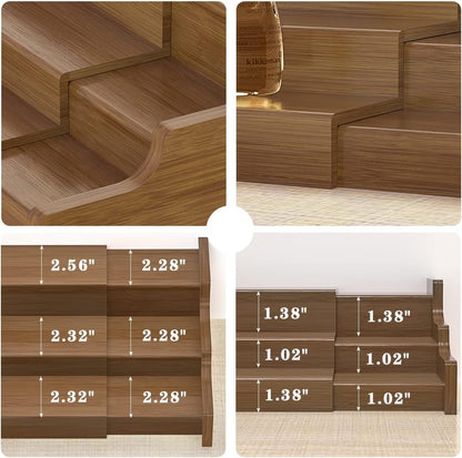 Bamboo Spice Rack Cabinet Organizer - 3 Tier Wooden Expandable Walnut Display Shelf