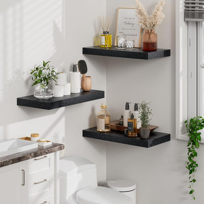 Heimlove 12" Deep Black Floating Shelves for Wall, 24 Inch Wall Shelf Bathroom Shelves Set of 2, Wall Mounted Shelves for Books Living Room Laundry Room Bedroom Kitchen Home Office