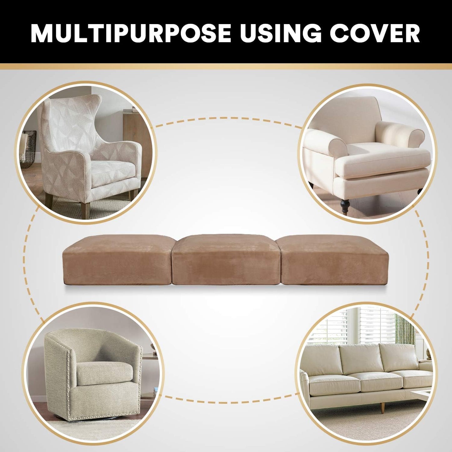 PrinceDeco Super Soft Couch Cushion Covers for Sectional Couch, Velvet Sofa Slipcover for Cushion Sofa pet Friendly with Elastic Bottom(Each Width Up to 29.5", Camel)